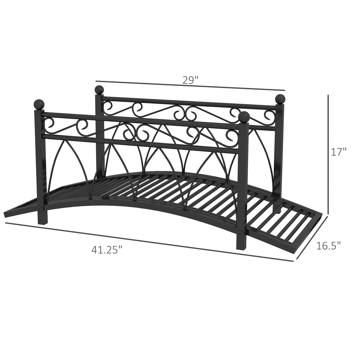 Antique Metal Garden Bridge With Safety Railings For Backyard Pond