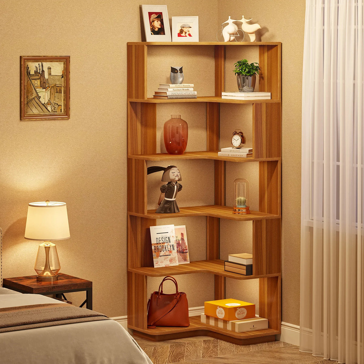 Tribesigns 6 Tier Industrial Corner Bookshelf With Anti Drop Panel