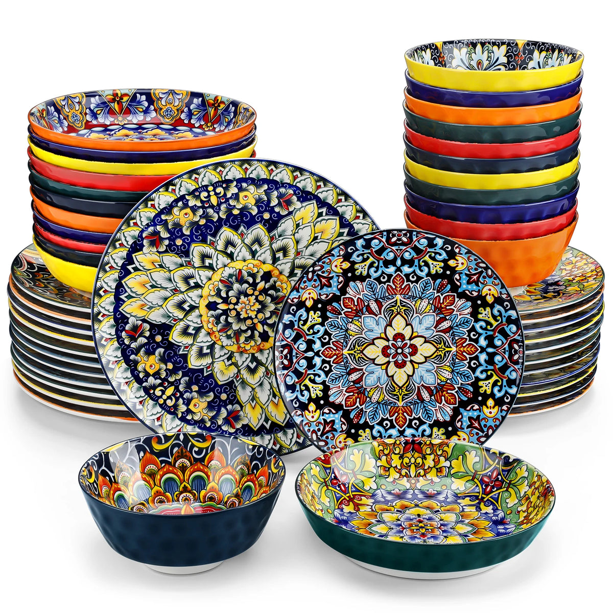 Malacasa Complete Ceramic Dinnerware Set Bohemian Porcelain Tableware
