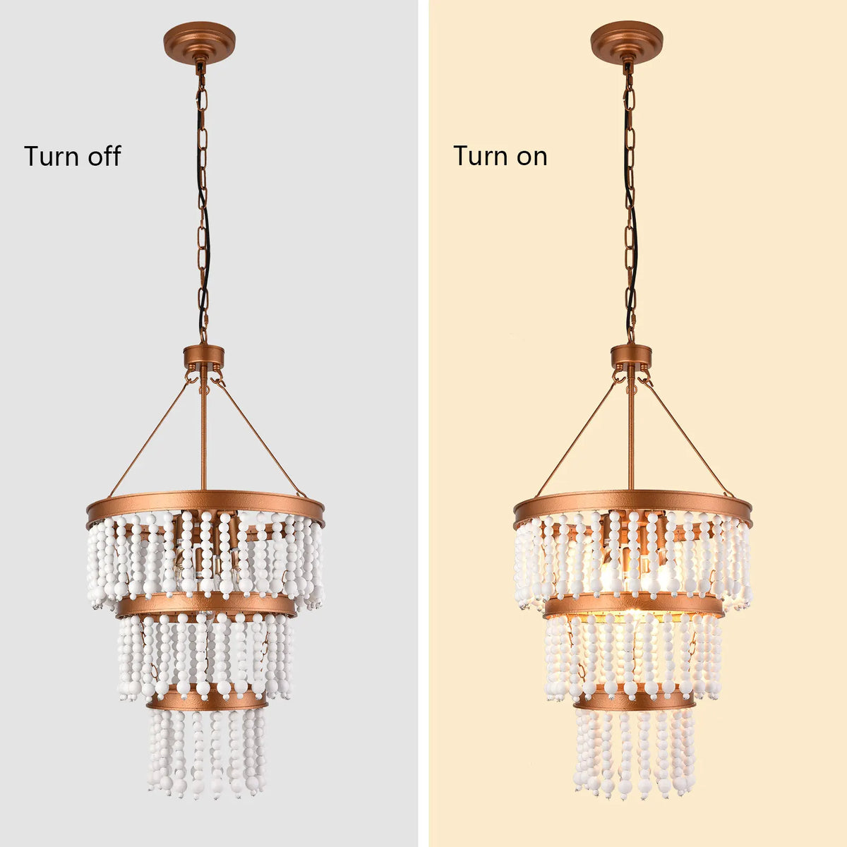 Elegant Adjustable Wood Bead Chandelier Five Light Ceiling Pendant