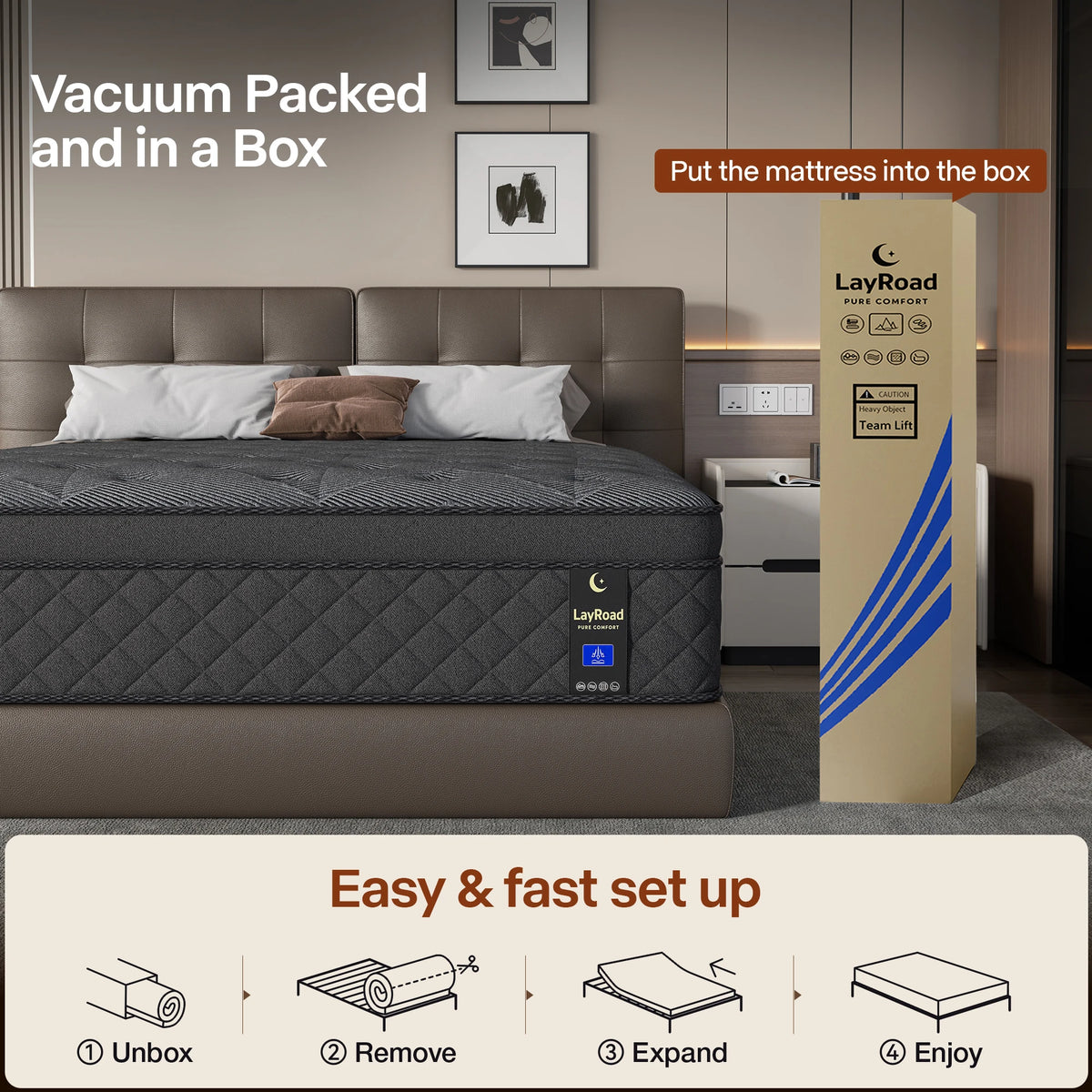 LAYROAD Memory Foam Hybrid Mattress With Pocket Springs Medium Firm