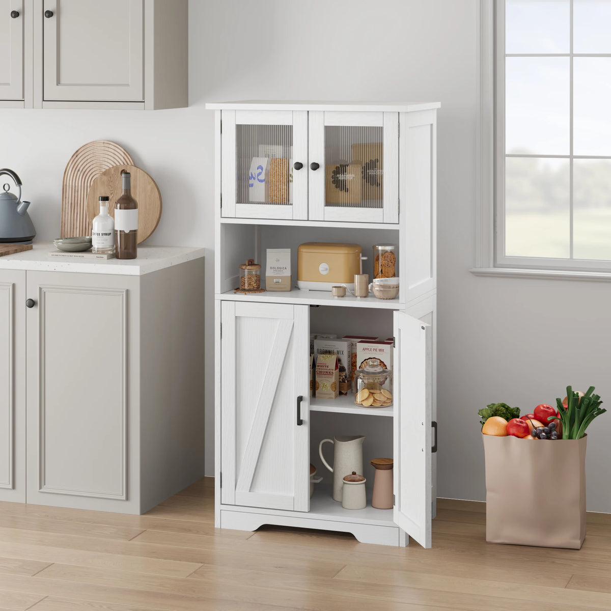 HiMISS Freestanding Bathroom Storage Cabinet With Glass Doors
