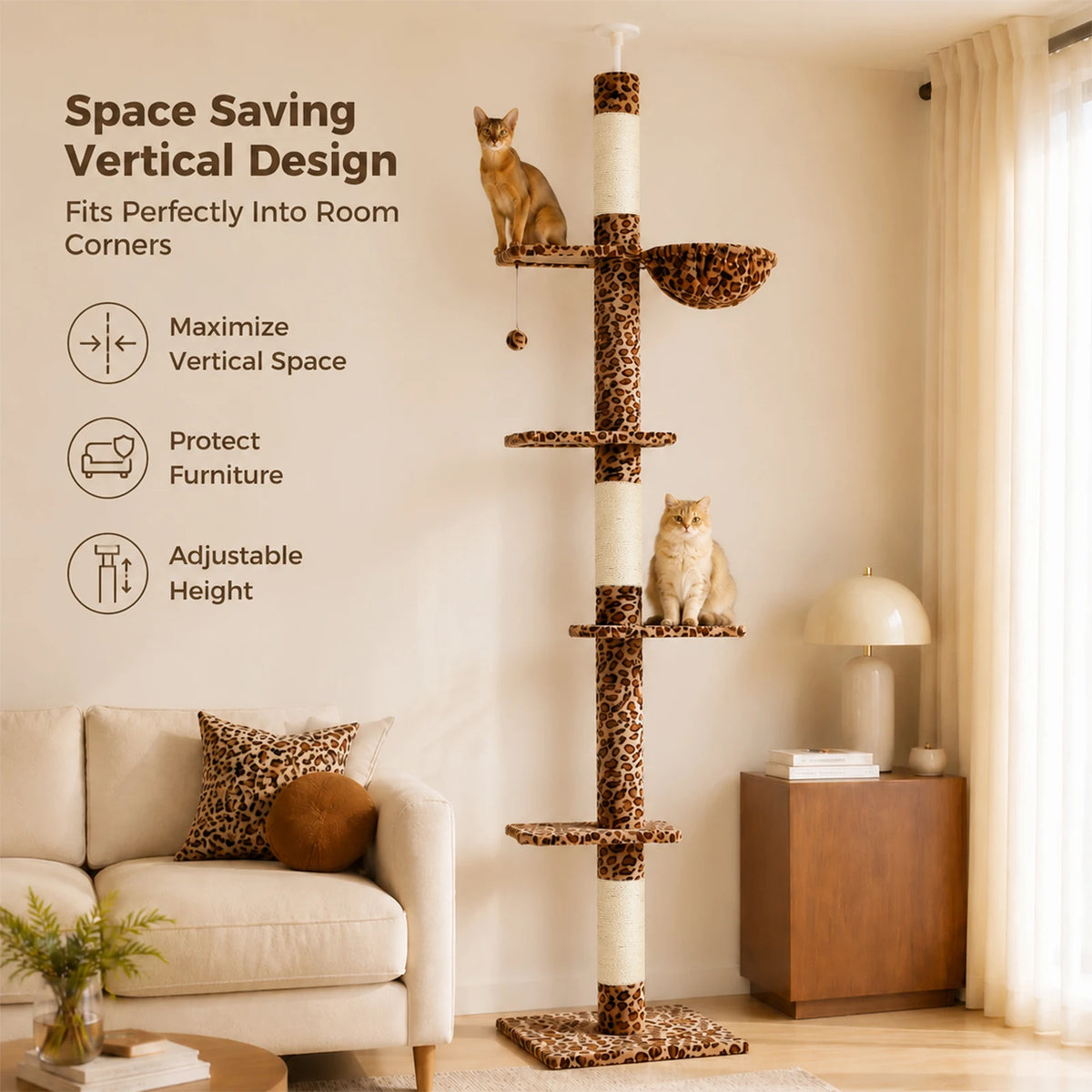 PAWZ Road Adjustable Floor To Ceiling Cat Tree With Hammock