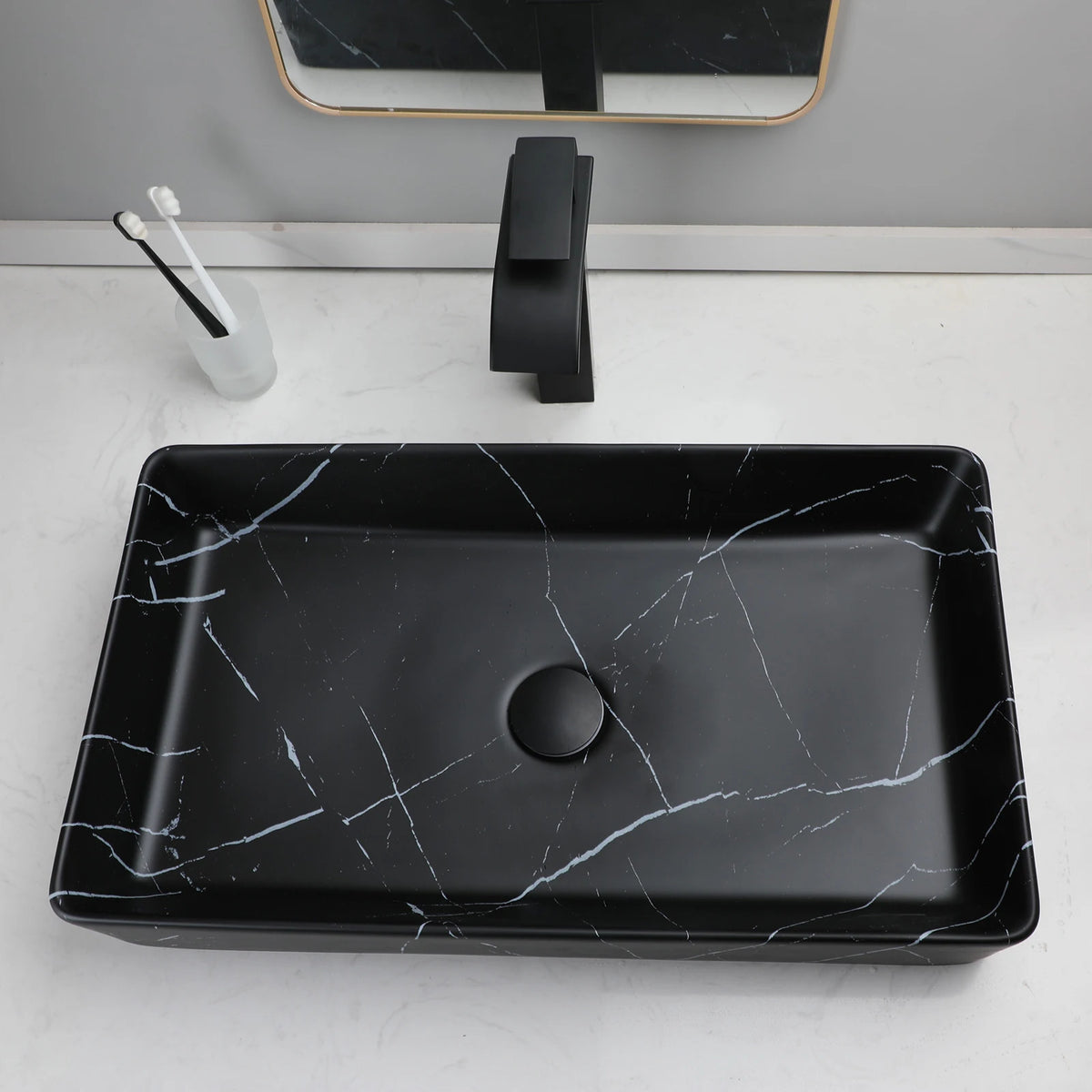KEMAIDI Rectangular Ceramic Bathroom Vessel Sink Above Counter