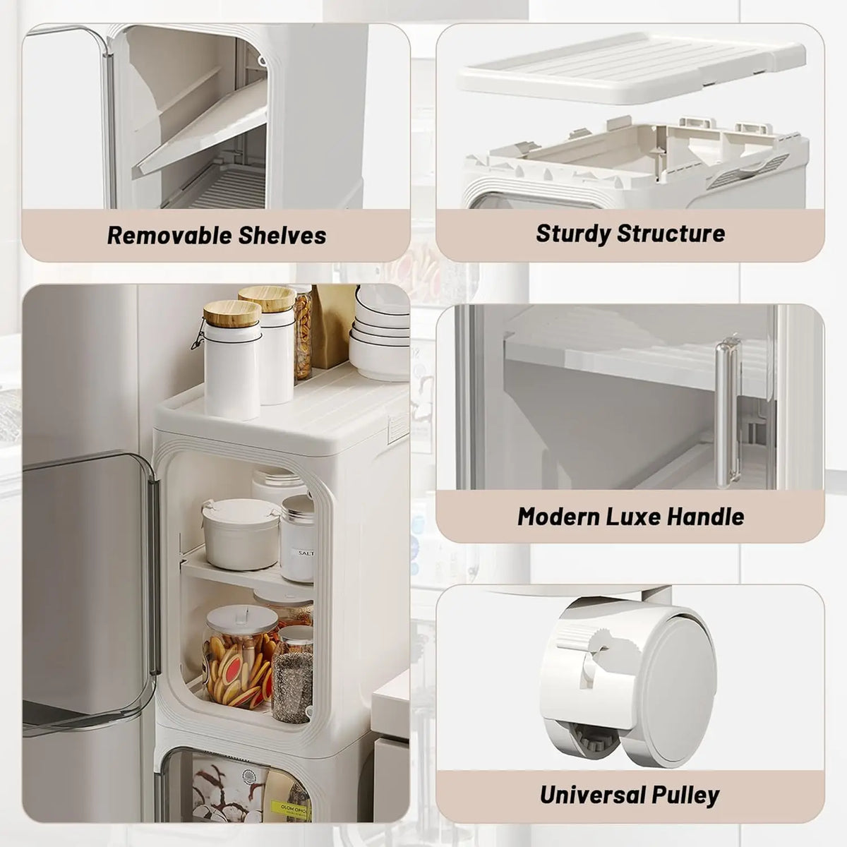 Slim Four Tier Rolling Storage Cabinet With Adjustable Shelves