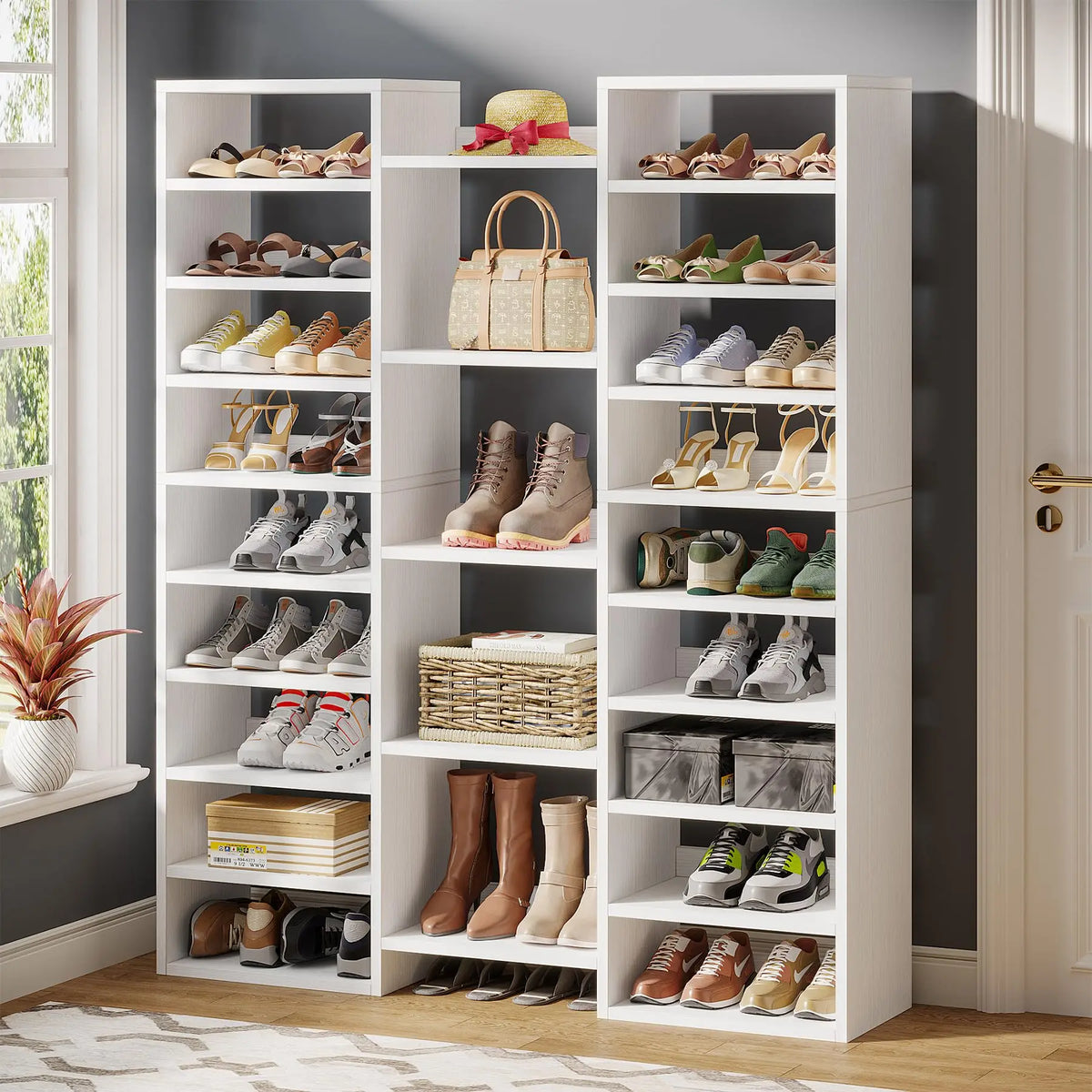 Tribesigns Freestanding Wooden Shoe Storage Rack With Open Cubbies