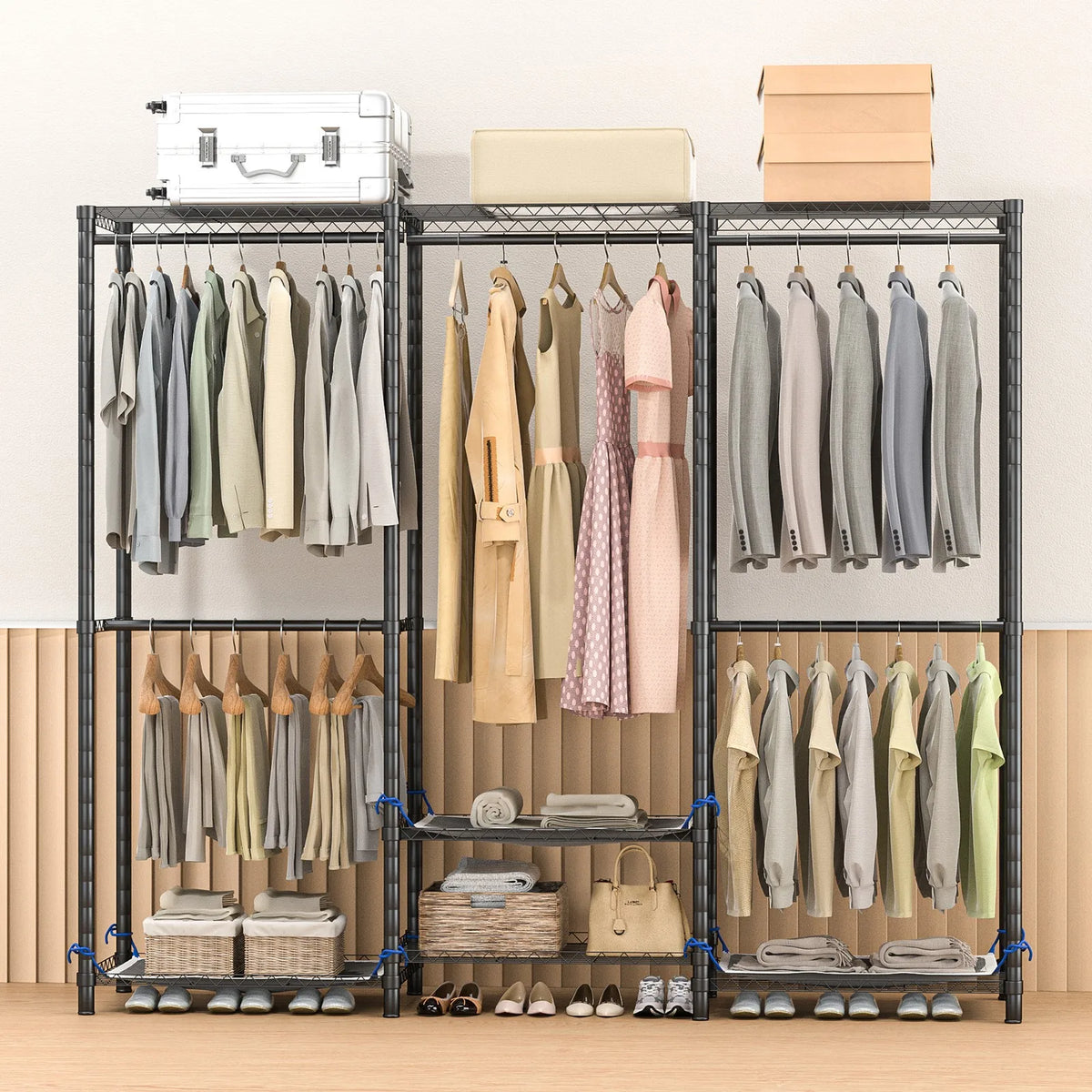 Freestanding Metal Clothes Rack Storage Organizer For Home And Bedroom