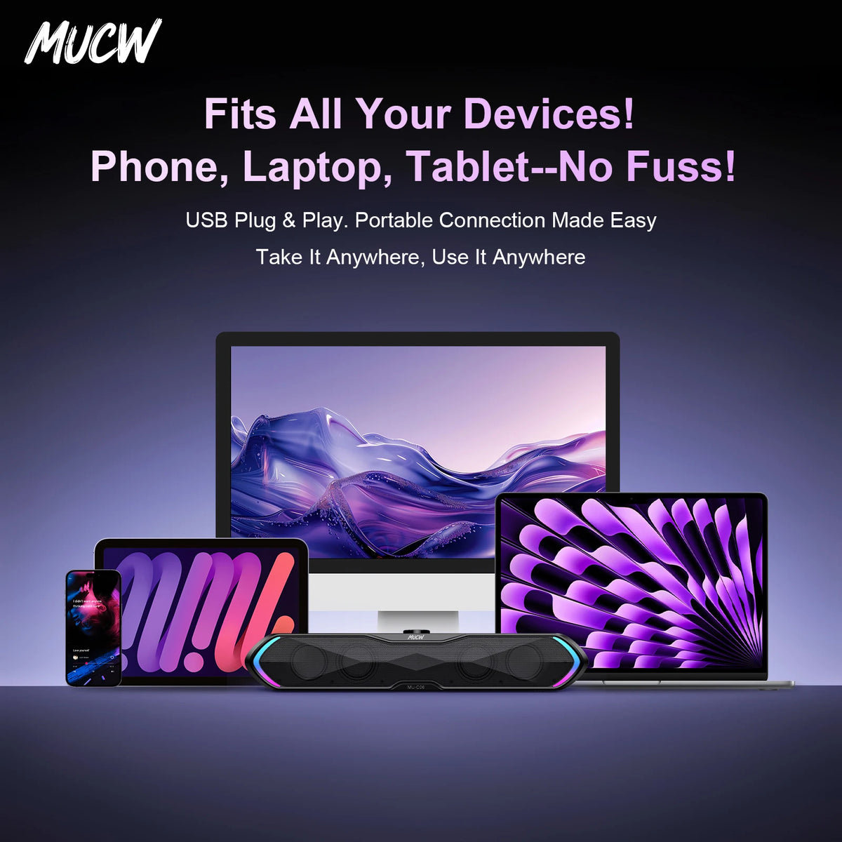 MUCW 6W Stereo Bluetooth Desktop Soundbar With USB Connection
