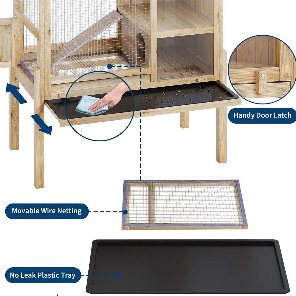 HiMISS Wooden Guinea Pig And Rabbit Hutch With Stand