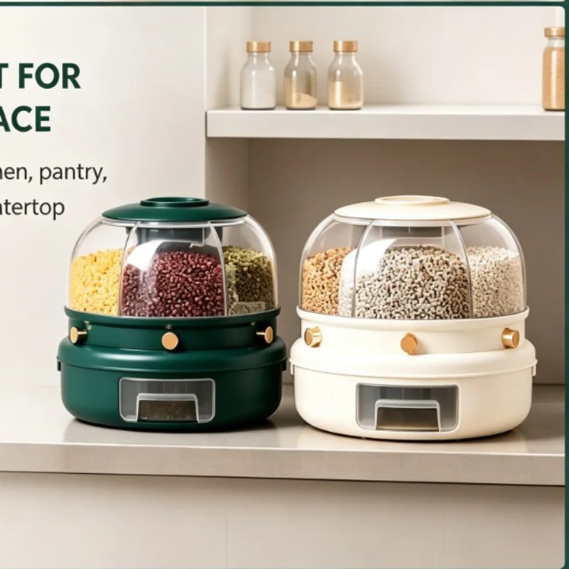 ONENOBLE 360 Rotating Six Compartment Cereal Dispenser With Pullout Tray