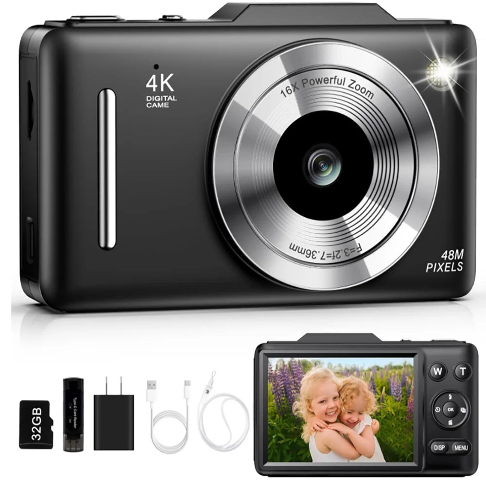 Compact 4K Digital Camera With Zoom For Students And Travel
