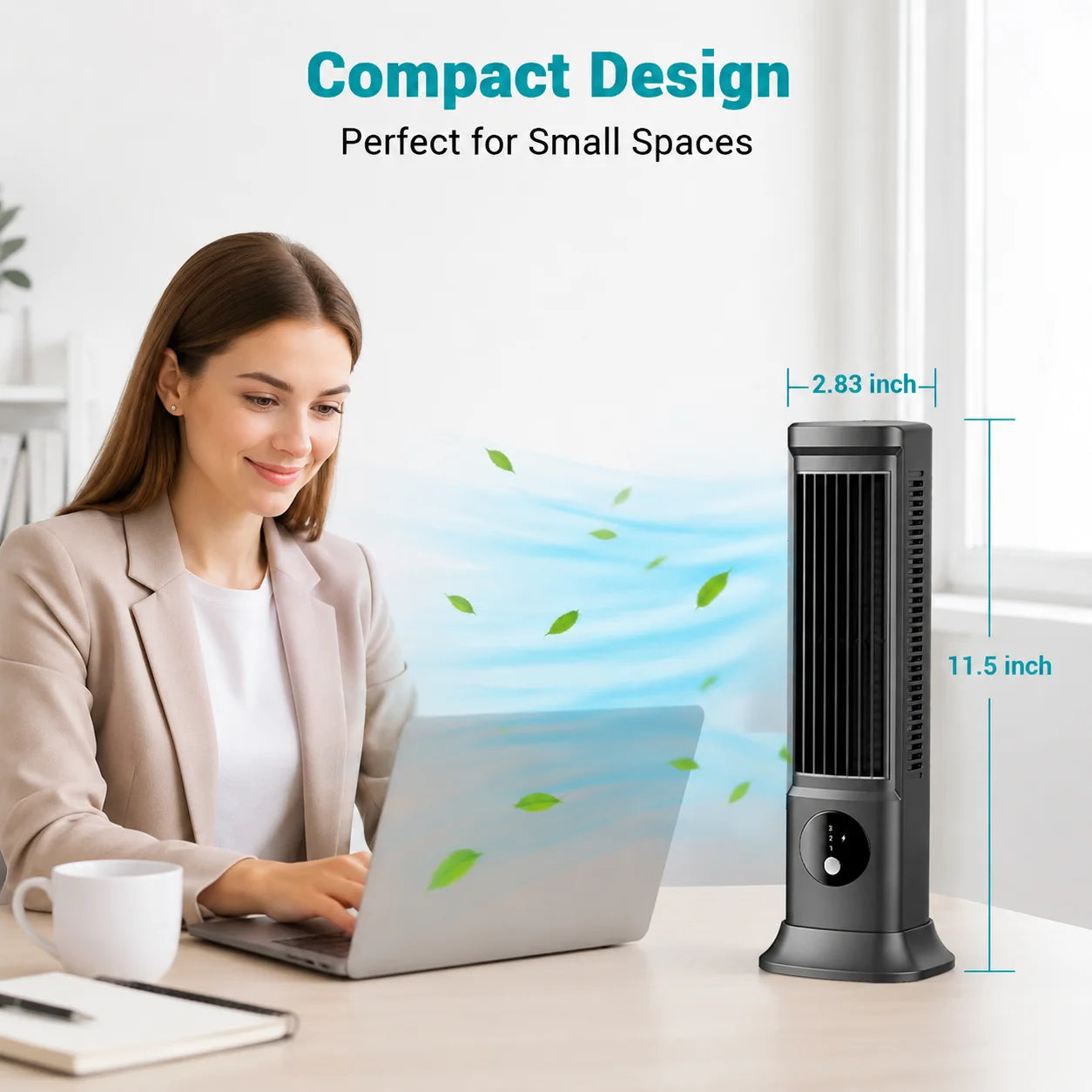 Portable Desktop Tower Fan With Rechargeable Battery For Quiet Cooling