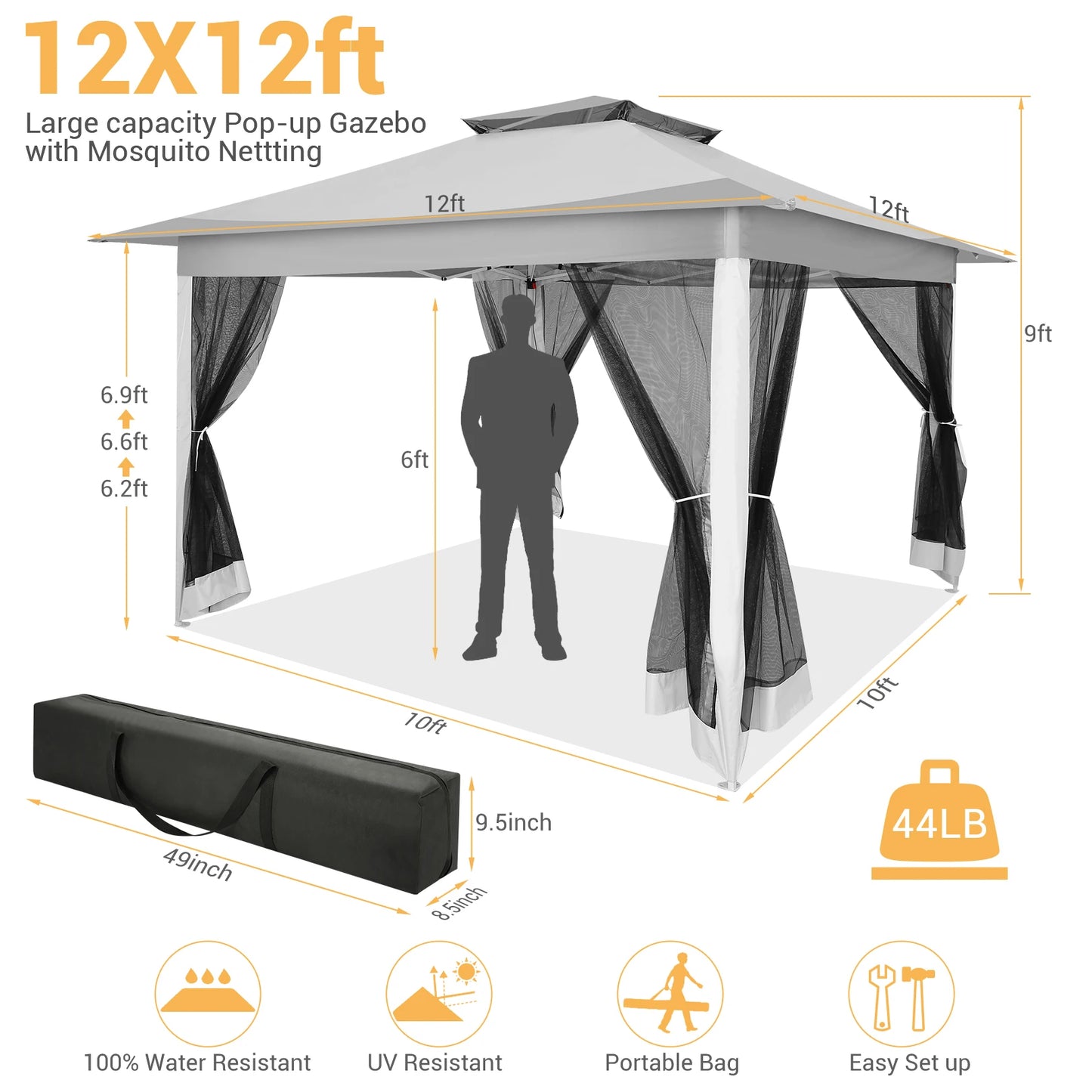 Tooluck Pop Up Gazebo With Mosquito Netting And Carry Bag