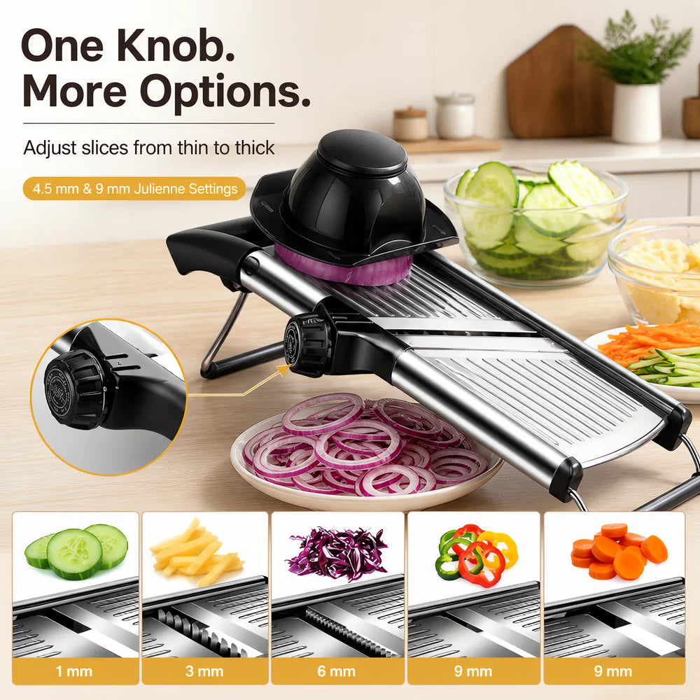 Adjustable Mandoline Vegetable Slicer With Food Holder And Julienne Cutter