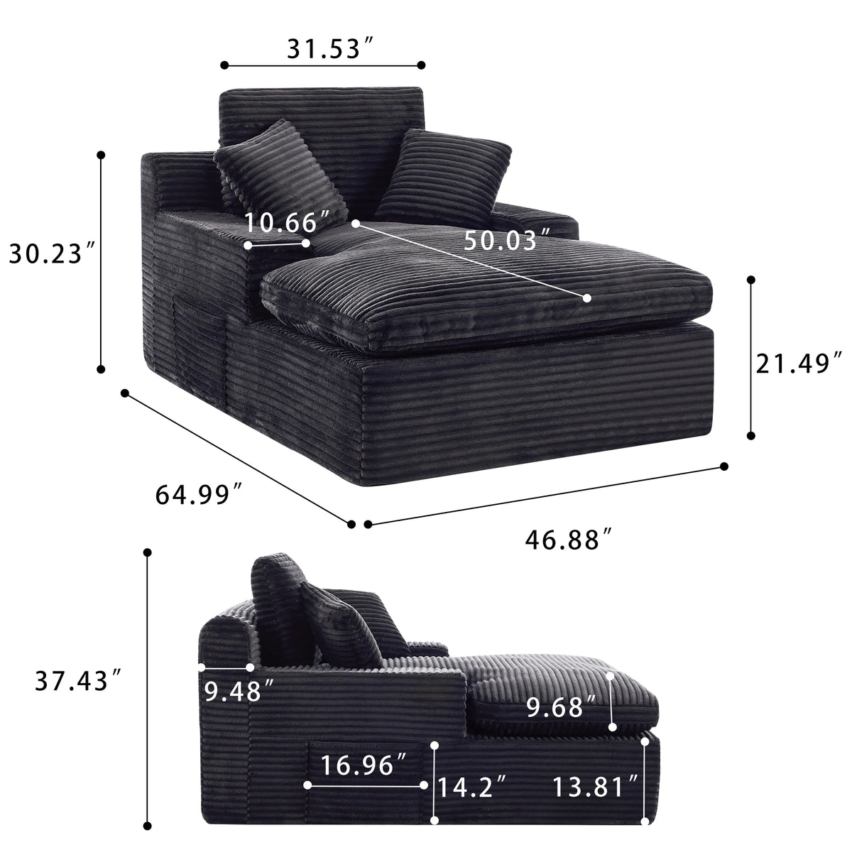 GAOHAPY Corduroy Modular Sectional Sofa With Chaise Lounge