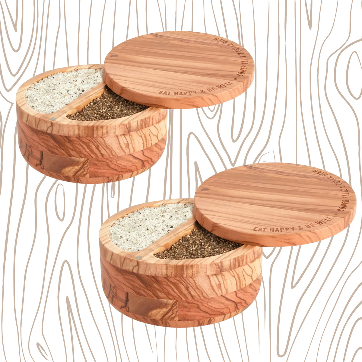 Olivewood Dual Compartment Salt Cellar With Rotating Magnetic Lid