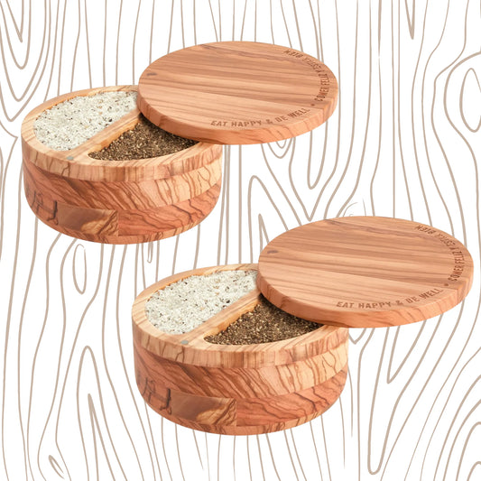 Olivewood Dual Compartment Salt Cellar With Rotating Magnetic Lid