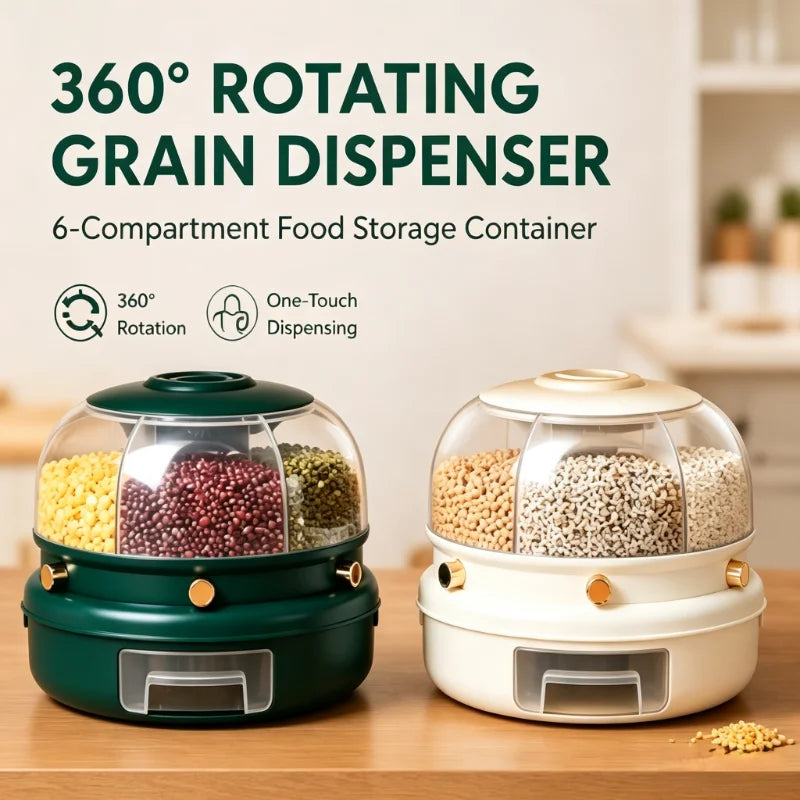 ONENOBLE 360 Rotating Six Compartment Cereal Dispenser With Pullout Tray