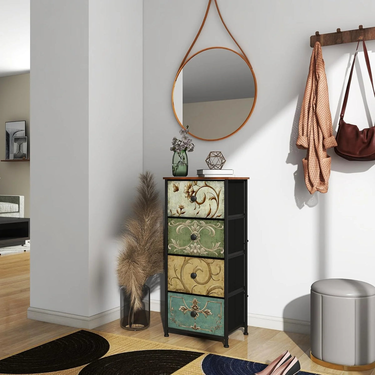 Galaxhero Modern Metal Fabric Dresser With Narrow Drawers For Bedroom