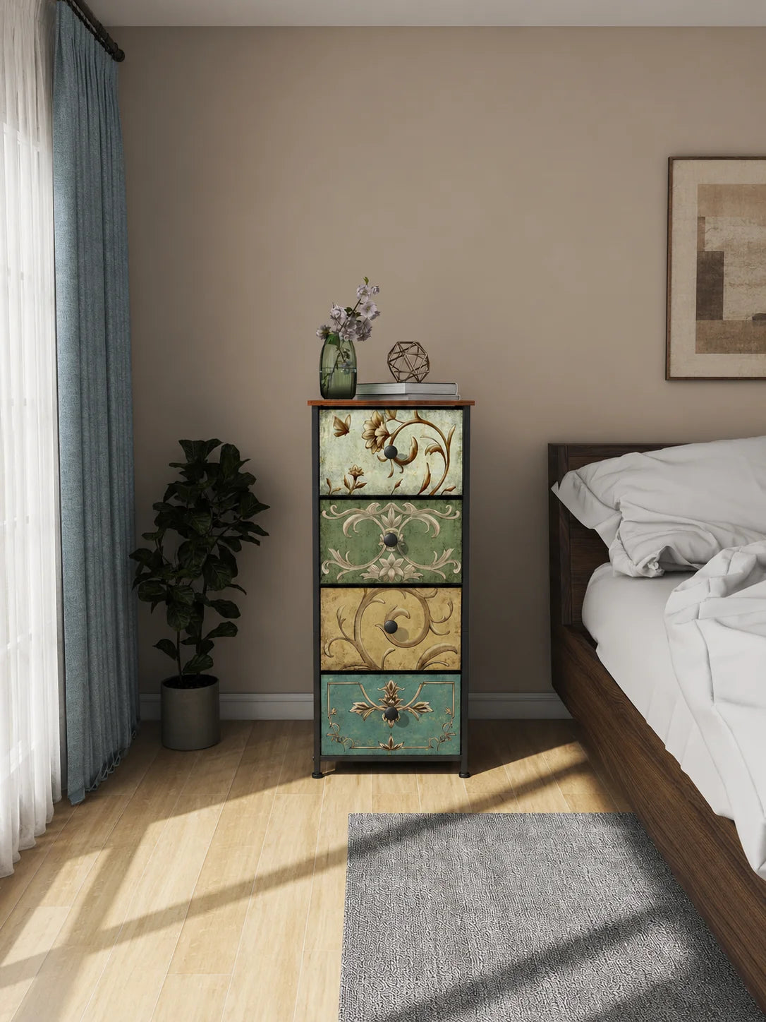 Galaxhero Modern Metal Fabric Dresser With Narrow Drawers For Bedroom