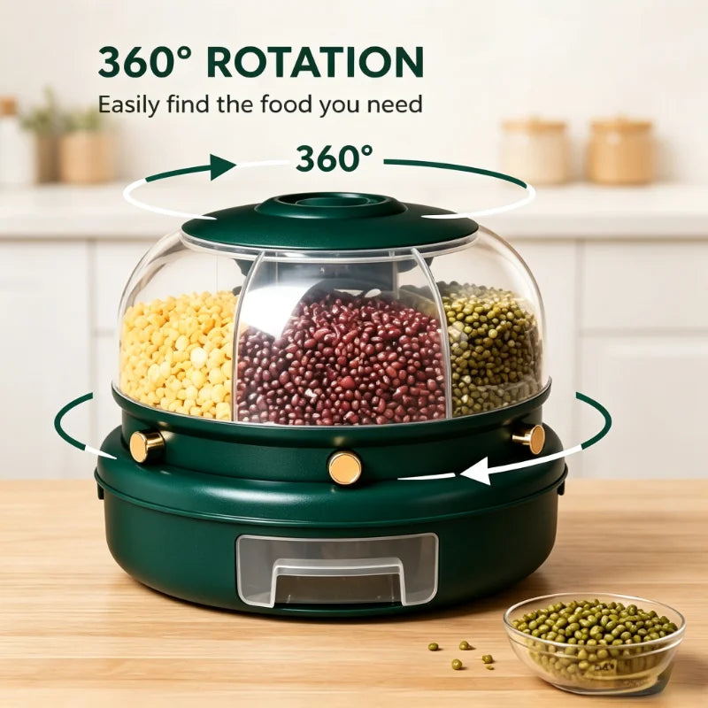 ONENOBLE 360 Rotating Six Compartment Cereal Dispenser With Pullout Tray