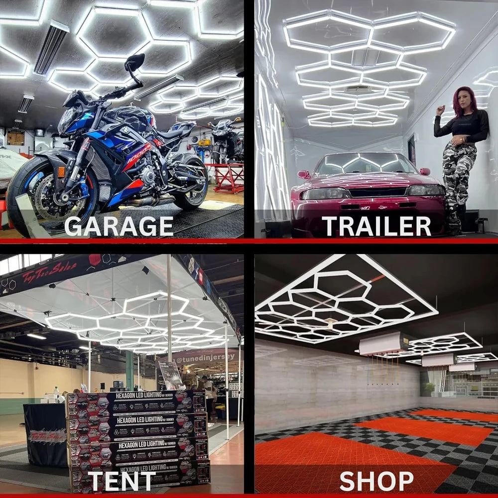 Hexagon Led Ceiling Light For Garage Workshop And Car Detailing