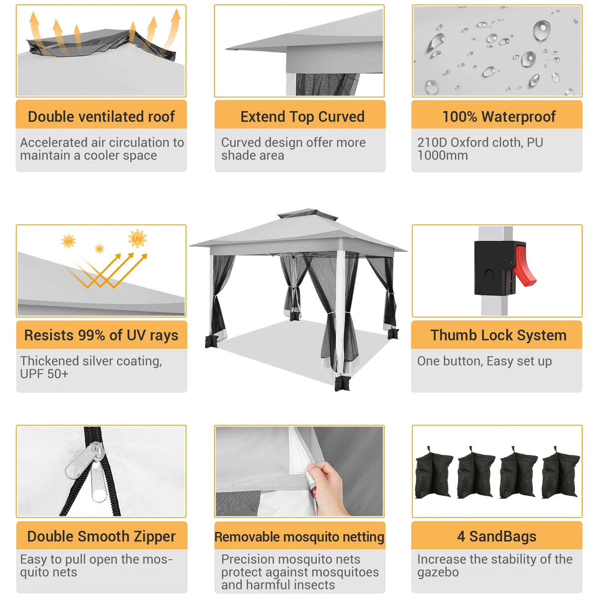 Tooluck Pop Up Gazebo With Mosquito Netting And Carry Bag