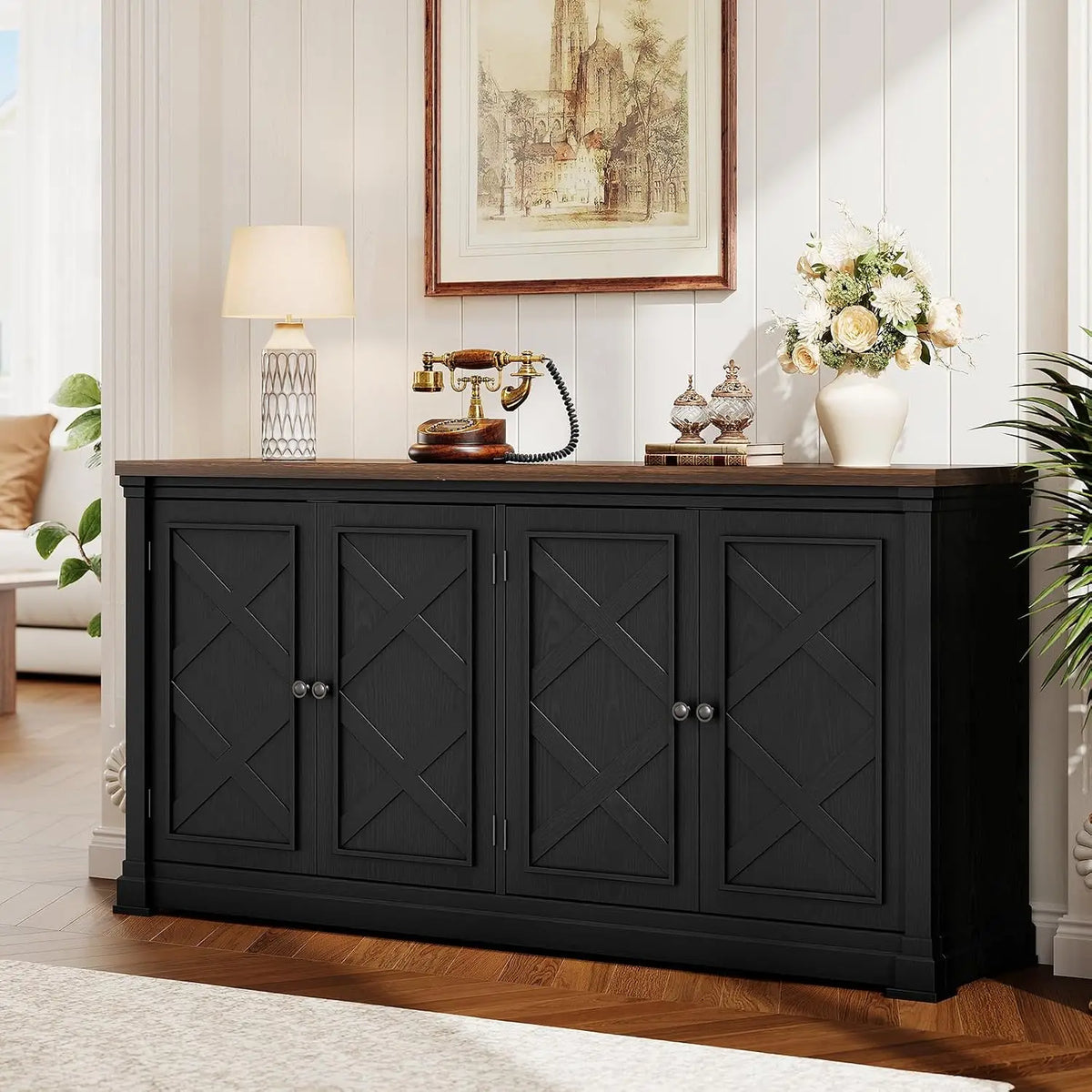 ONBRILL Solid Wood Sideboard Buffet Cabinet With Barn Doors