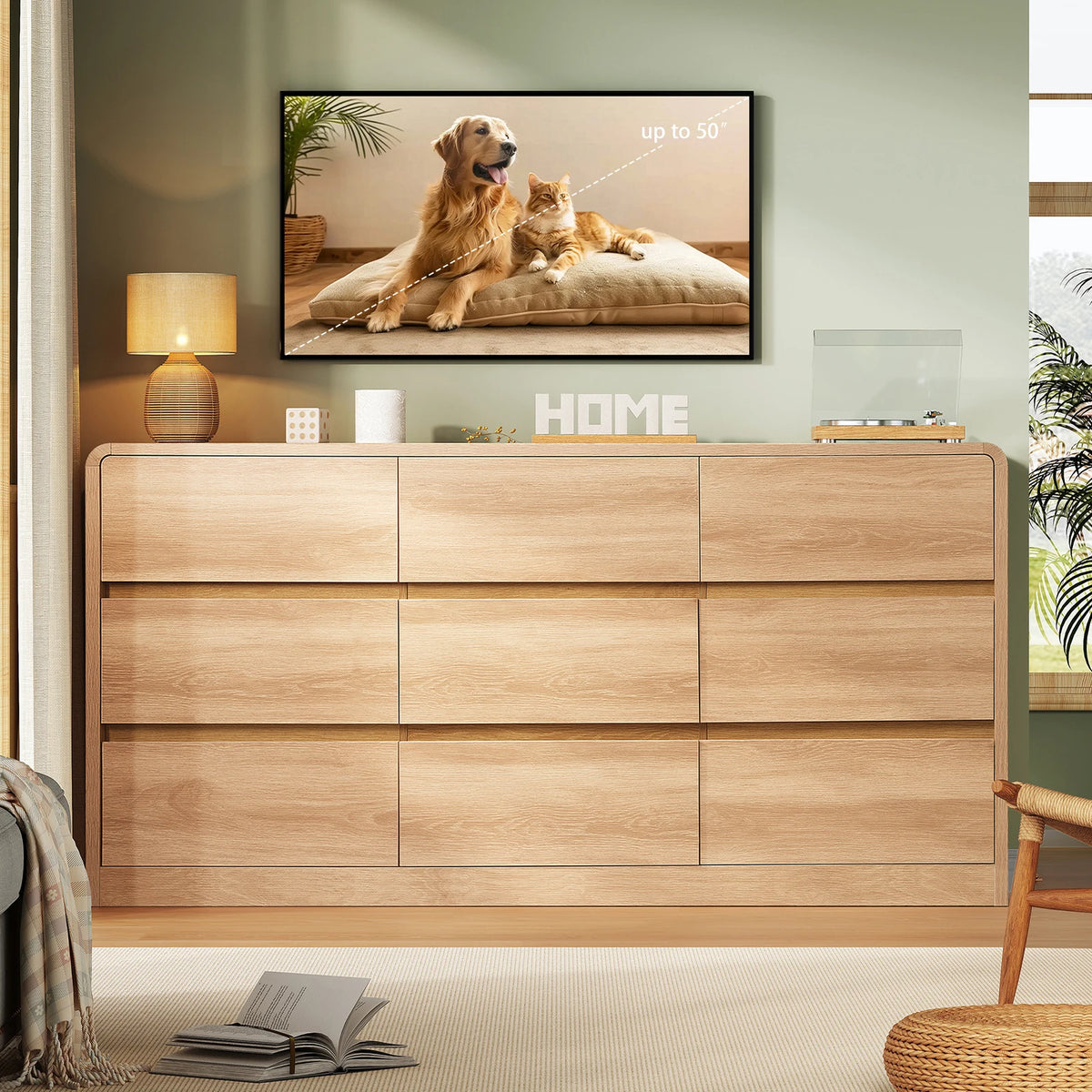 Modern 9 Drawer Dresser With Curved Profile Bedroom Storage