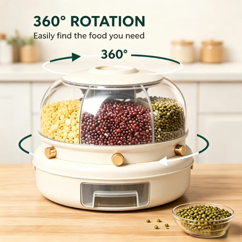 ONENOBLE 360 Rotating Six Compartment Cereal Dispenser With Pullout Tray