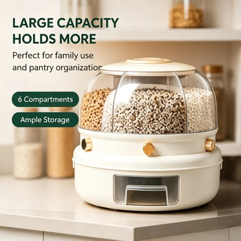 ONENOBLE 360 Rotating Six Compartment Cereal Dispenser With Pullout Tray