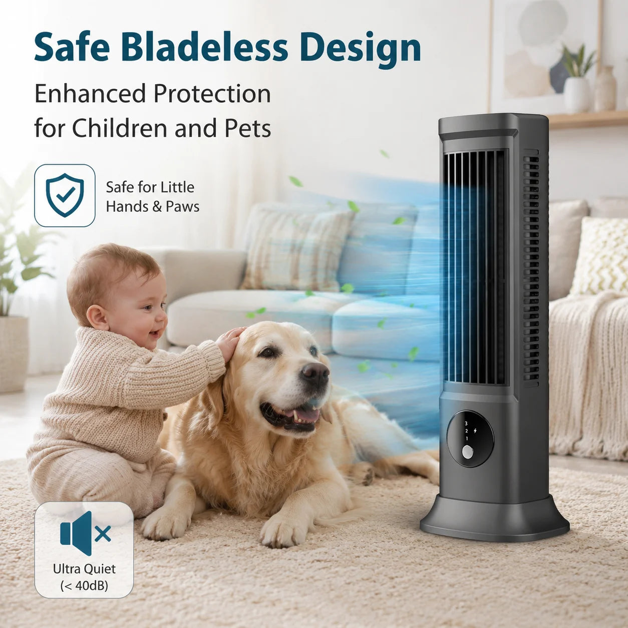 Portable Desktop Tower Fan With Rechargeable Battery For Quiet Cooling