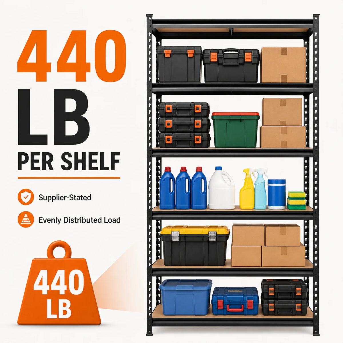 Five Tier Heavy Duty Metal Storage Rack For Garage Organization