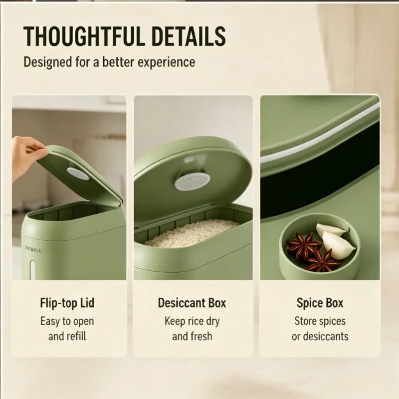 Onenoble Sealed Rice Bucket With Transparent Viewing Window