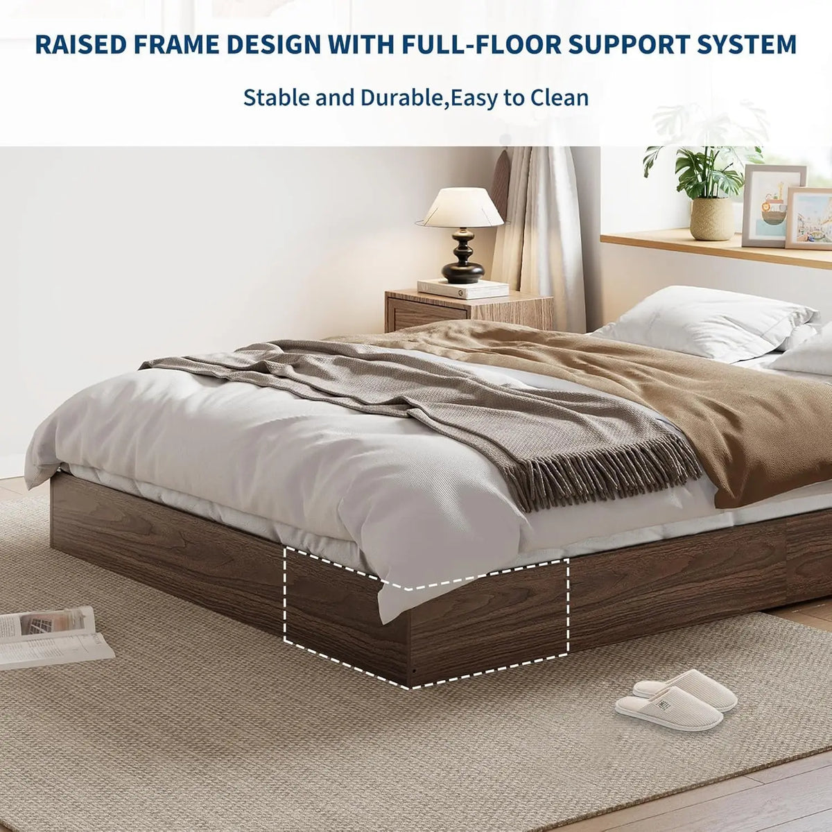 Modern Wooden Platform Bed Frame With Durable Support Slats