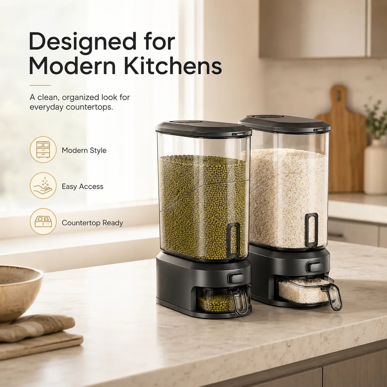 Onenoble One Button Press Rice Dispenser Storage Bin