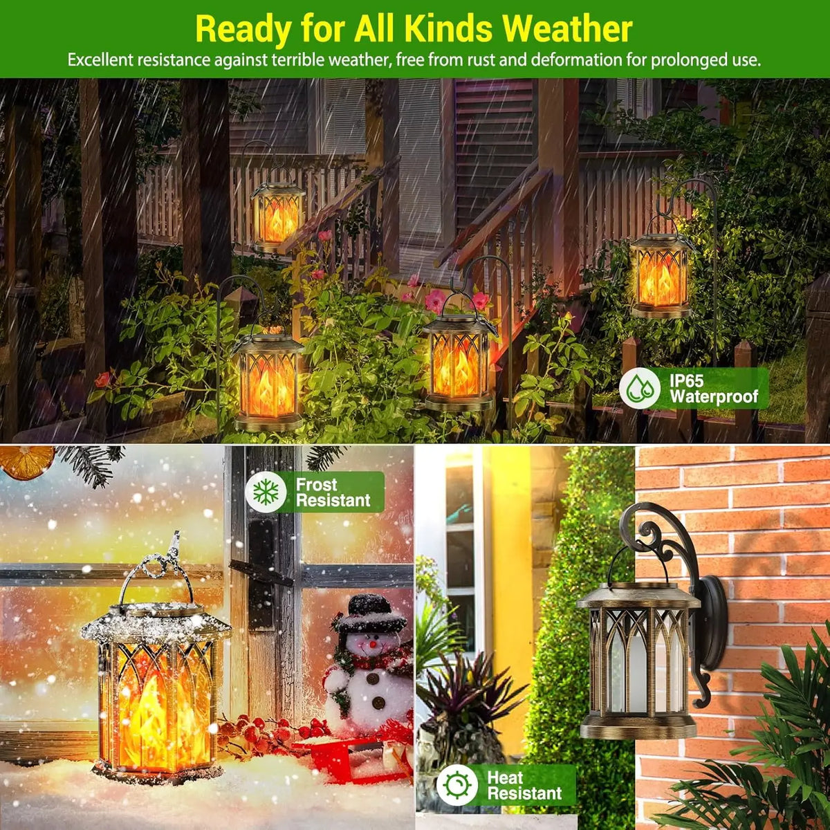 Waterproof Solar Lantern With Flickering Flame for Outdoor Garden Decor