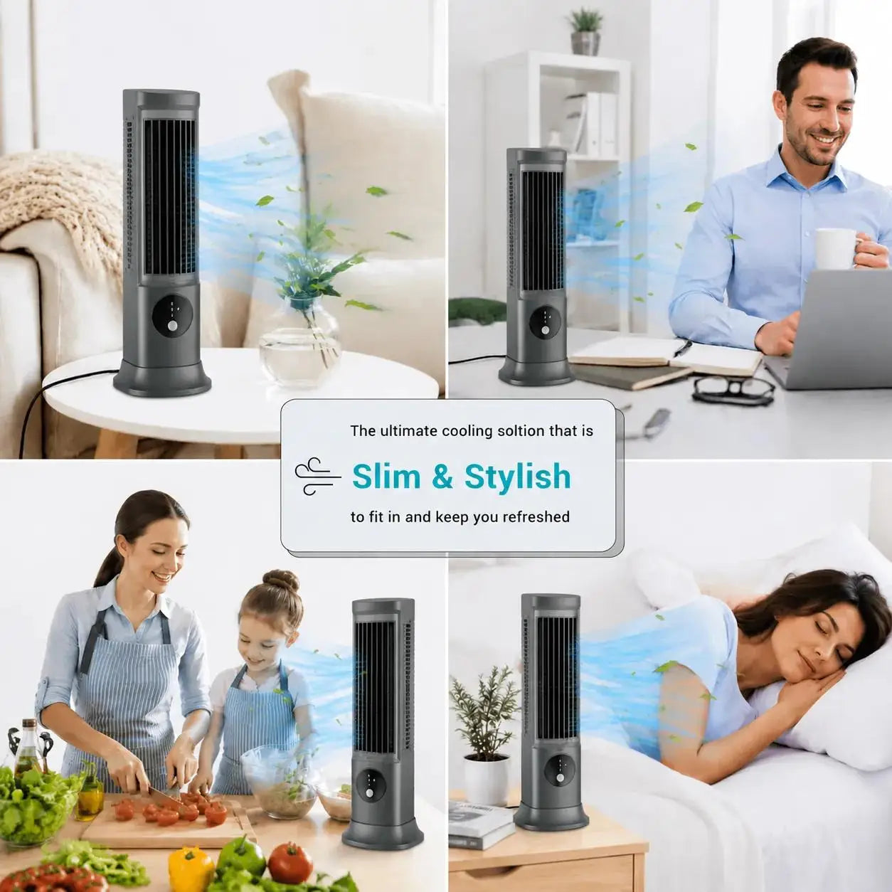 Portable Desktop Tower Fan With Rechargeable Battery For Quiet Cooling