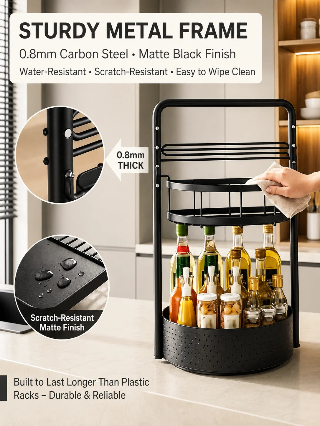 Rotating Two Tier Spice Rack Organizer With Paper Towel Holder