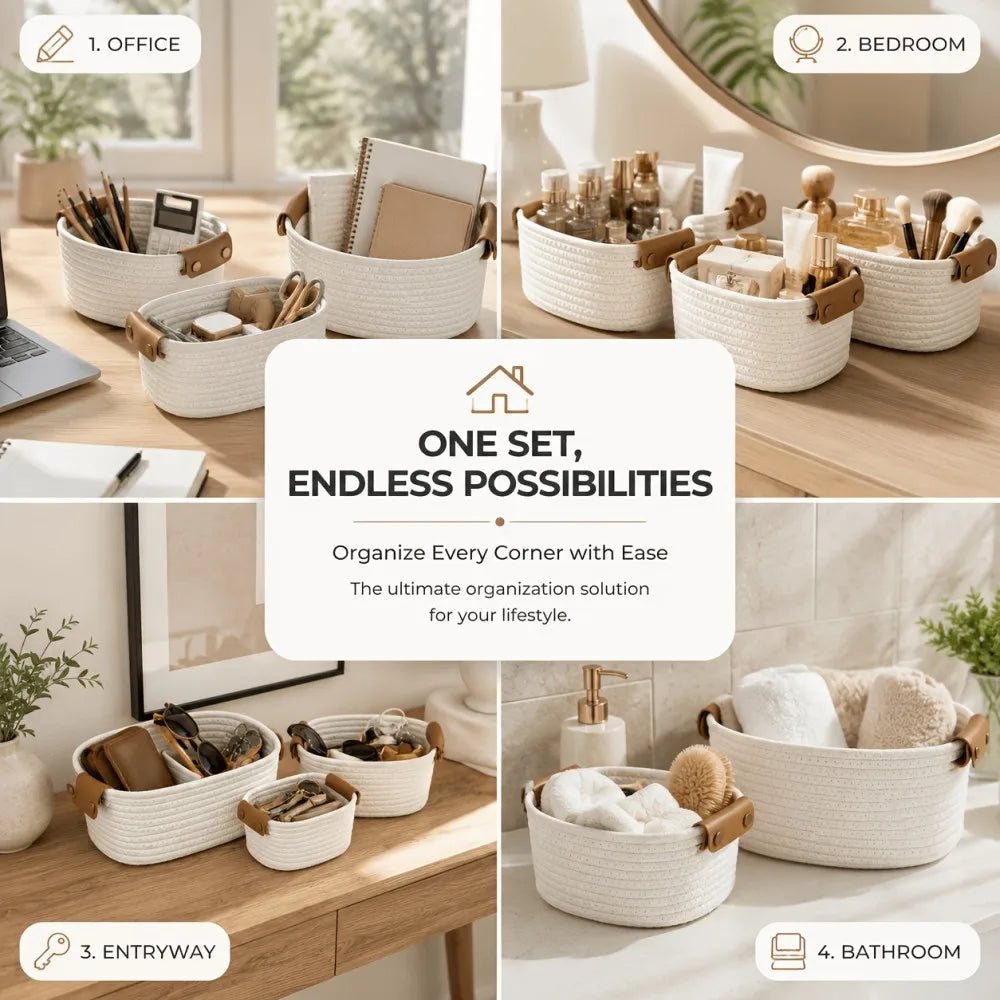 Sturdy Wooden Storage Basket Set For Home Organization And Decor