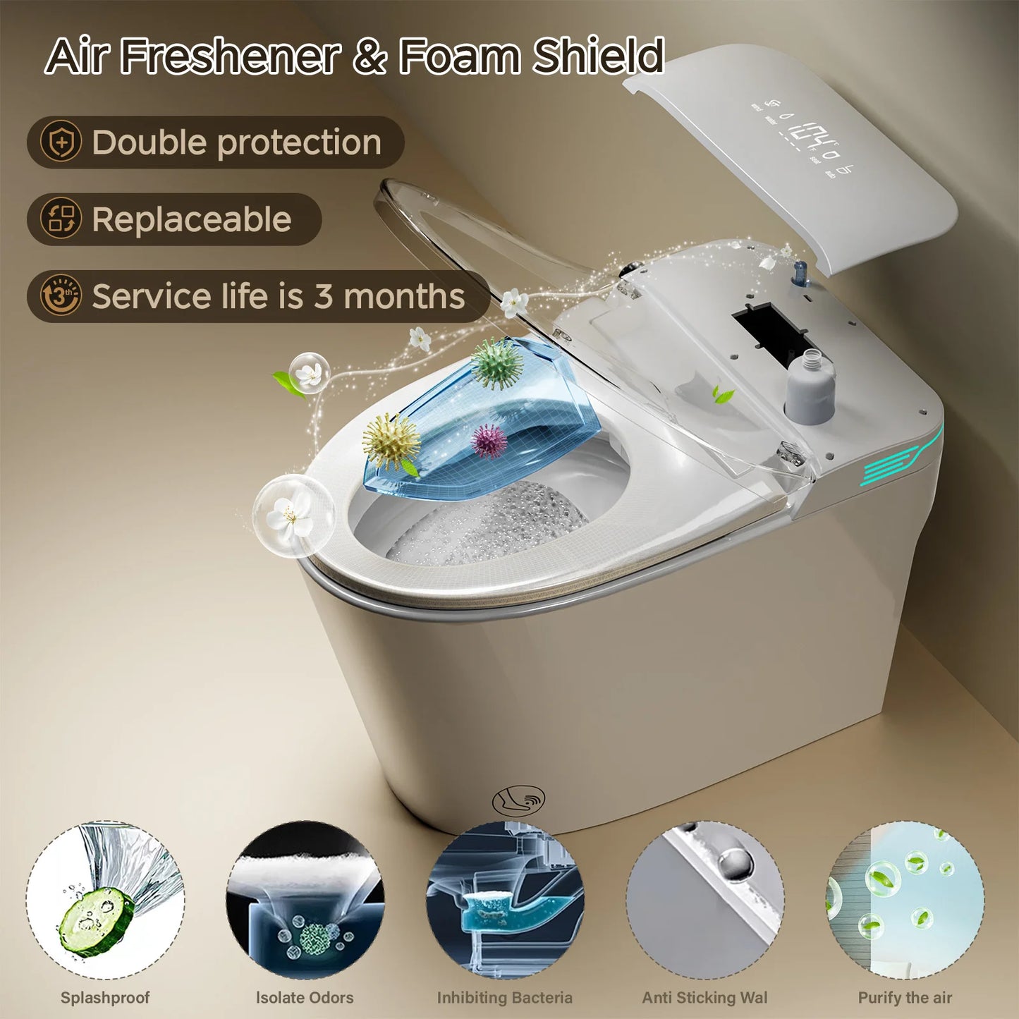 Smart One Piece Toilet With Automatic Bidet Deodorization And Voice Control