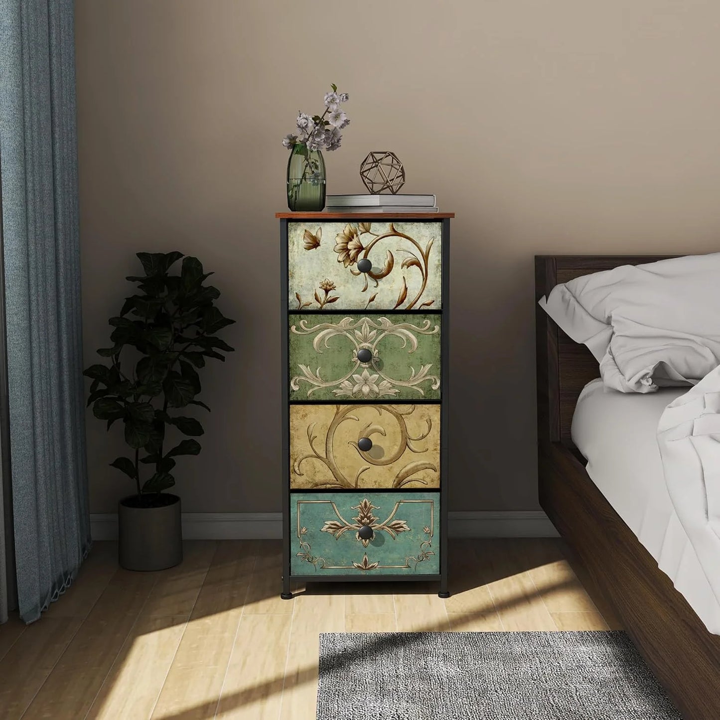 Galaxhero Modern Metal Fabric Dresser With Narrow Drawers For Bedroom