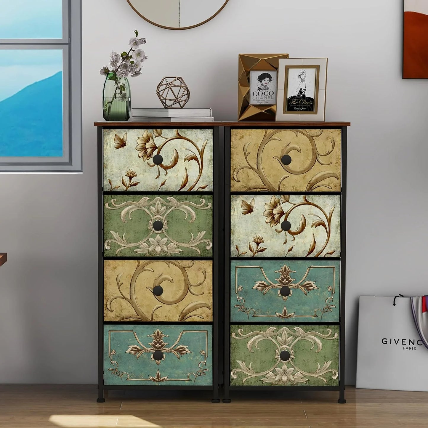 Galaxhero Modern Metal Fabric Dresser With Narrow Drawers For Bedroom