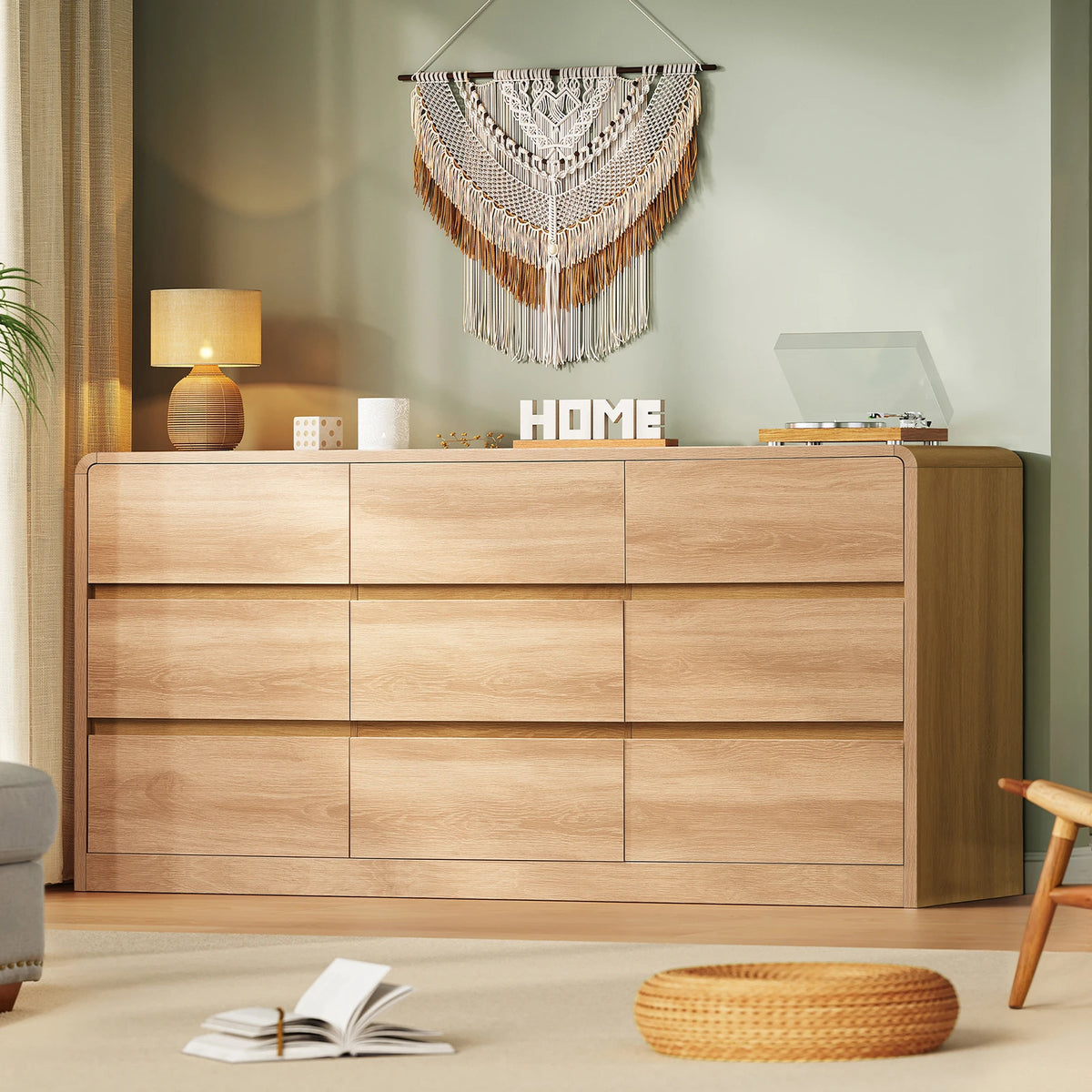 Modern 9 Drawer Dresser With Curved Profile Bedroom Storage