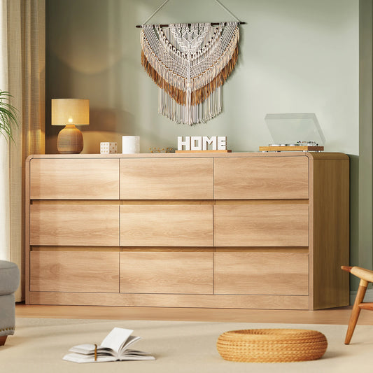 Modern 9 Drawer Dresser With Curved Profile Bedroom Storage