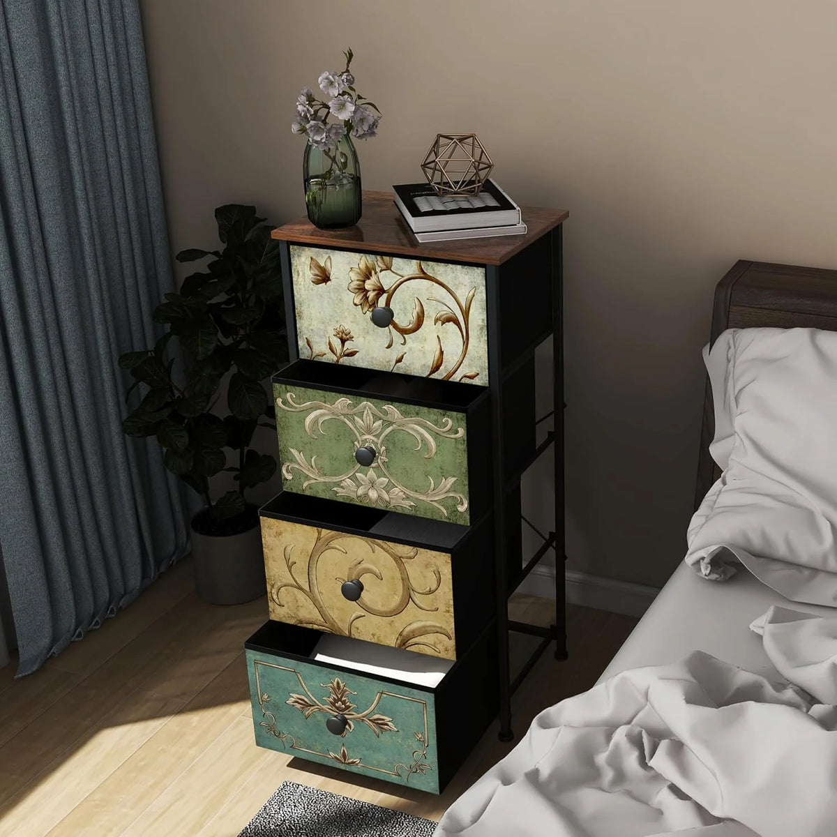 Galaxhero Modern Metal Fabric Dresser With Narrow Drawers For Bedroom