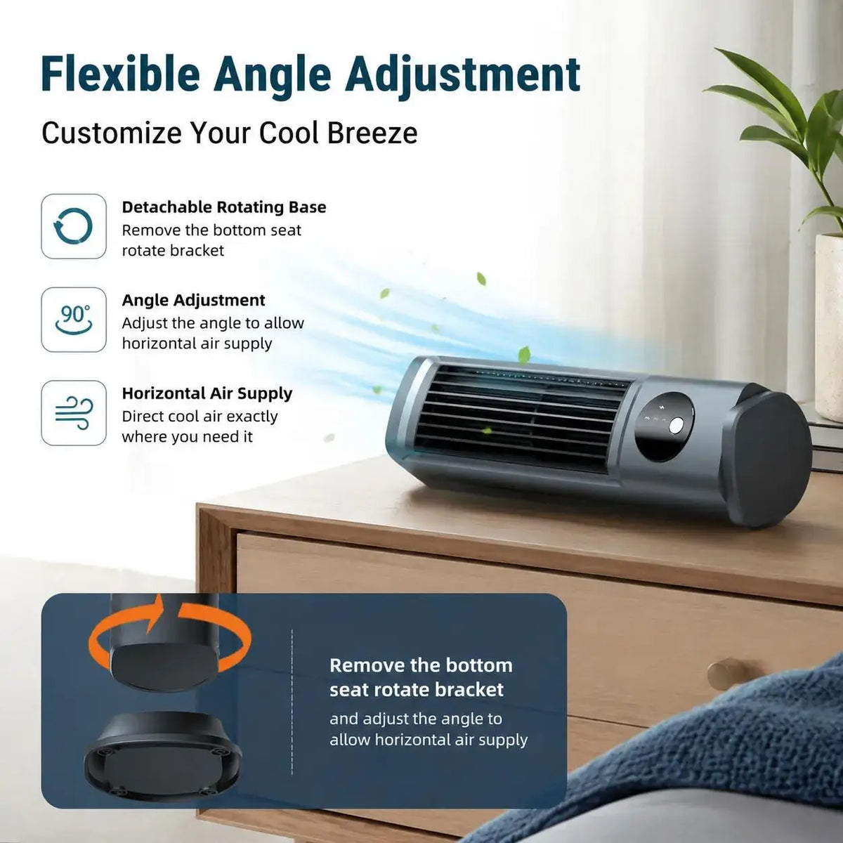 Portable Desktop Tower Fan With Rechargeable Battery For Quiet Cooling