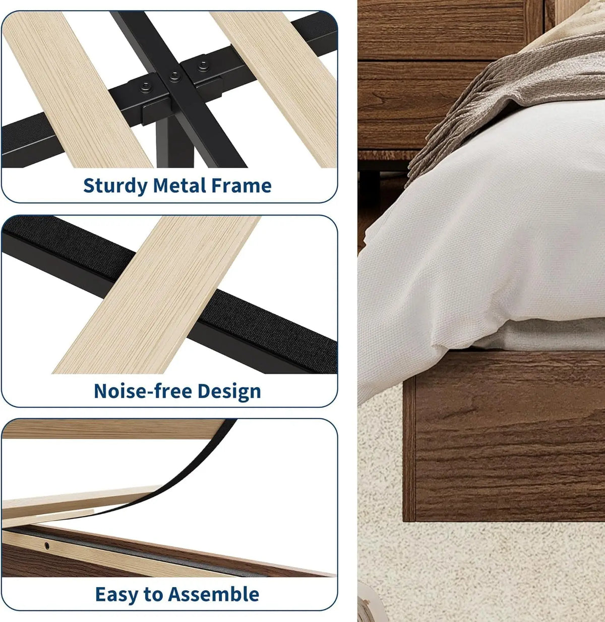 Modern Wooden Platform Bed Frame With Durable Support Slats