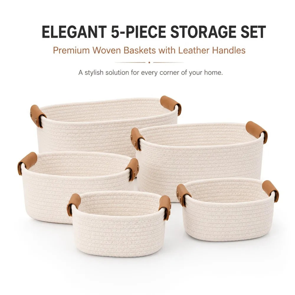 Sturdy Wooden Storage Basket Set For Home Organization And Decor