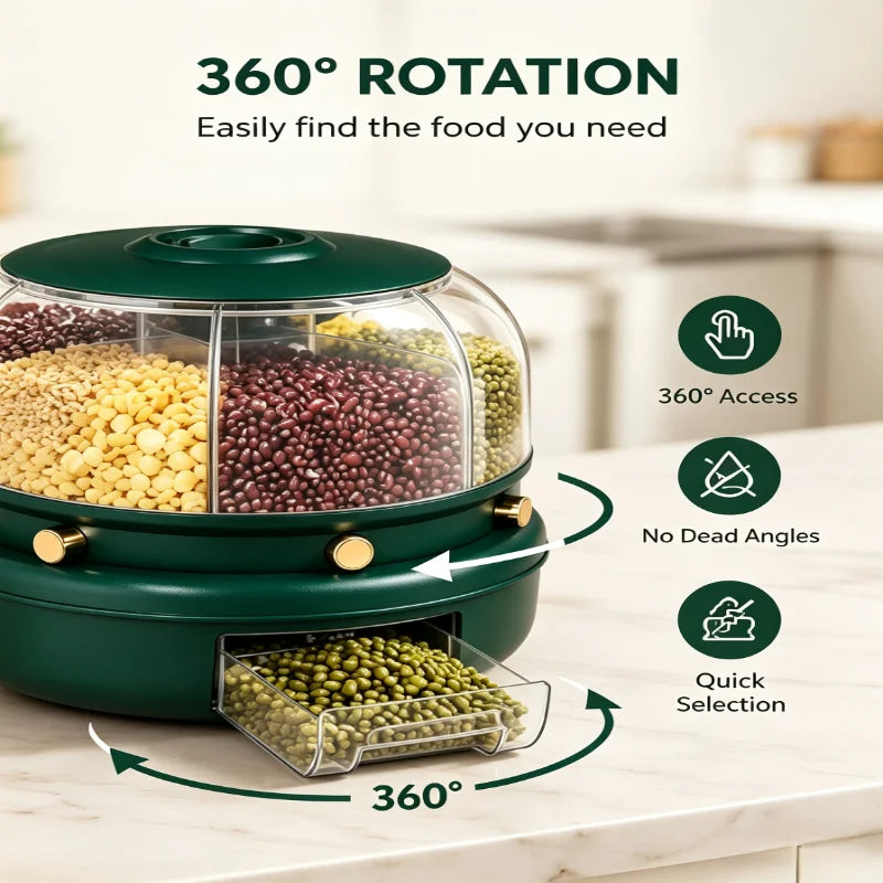 ONENOBLE 360 Rotating Six Compartment Cereal Dispenser With Pullout Tray